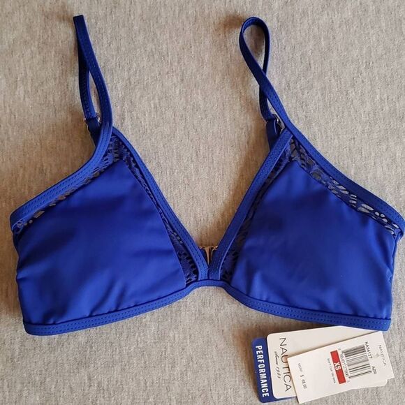 NAUTICA BRIGHT BLUE BIKINI TOP SOFT CUP TRI BRA NWT - Picture 1 of 10